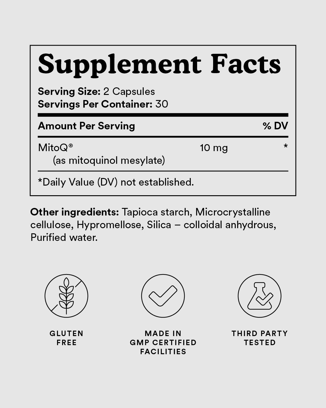 MitoQ Pure Supplement Facts